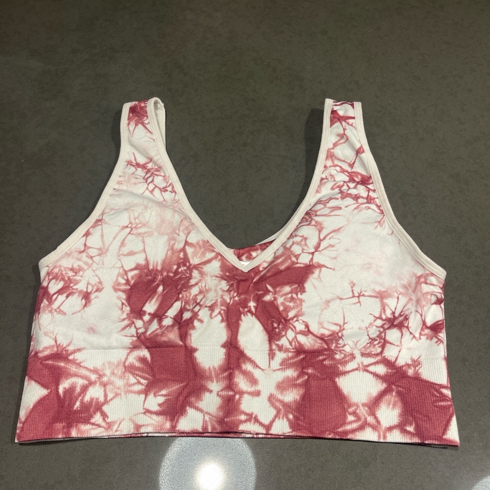 Forever 21 Red and White Tie-Dye Sports Bra